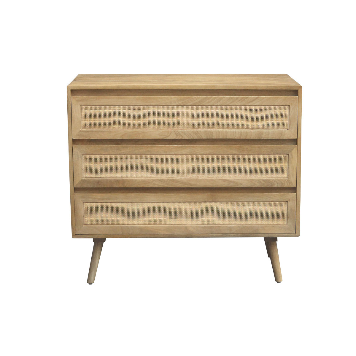 Commode en bois manguier massif et cannage rotin 3 tiroirs L90 cm ACANGE