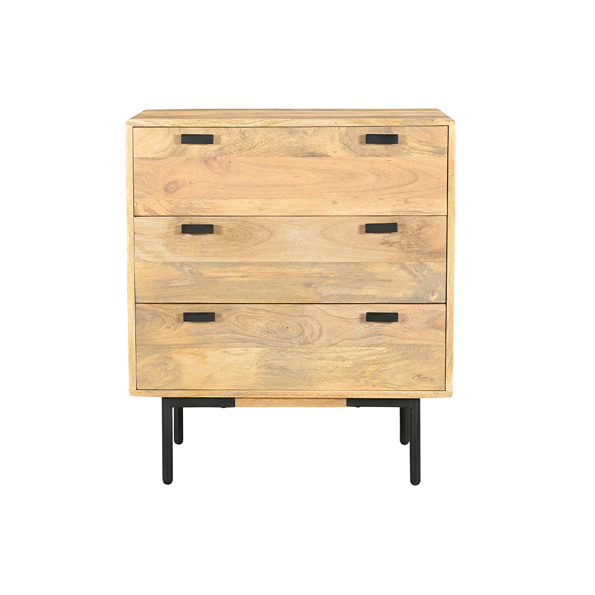 Commode en bois manguier massif et métal noir 3 tiroirs L70 cm JUDE