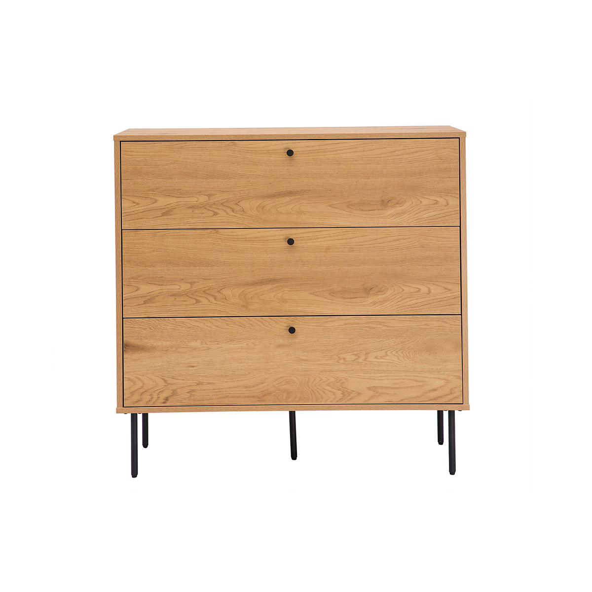 Commode finition bois clair chêne et pieds métal noir 3 tiroirs L100 cm PERNELLE