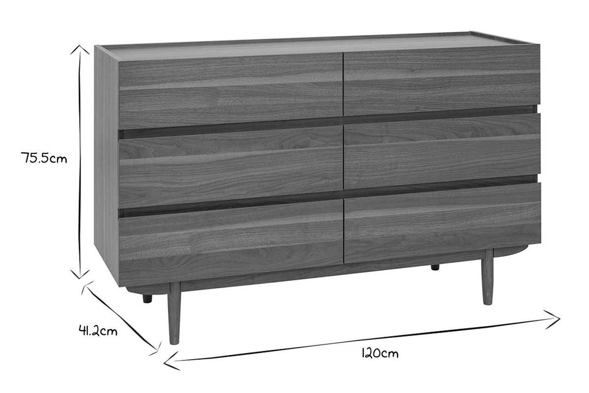 Commode finition bois fonc noyer 6 tiroirs L120 cm SANAA