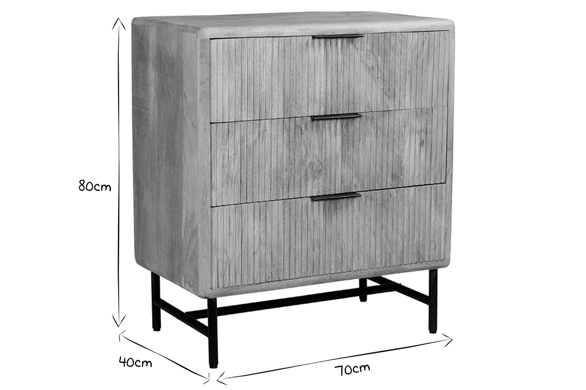 Commode grave en bois manguier massif et mtal noir 3 tiroirs L70 cm MORISSON