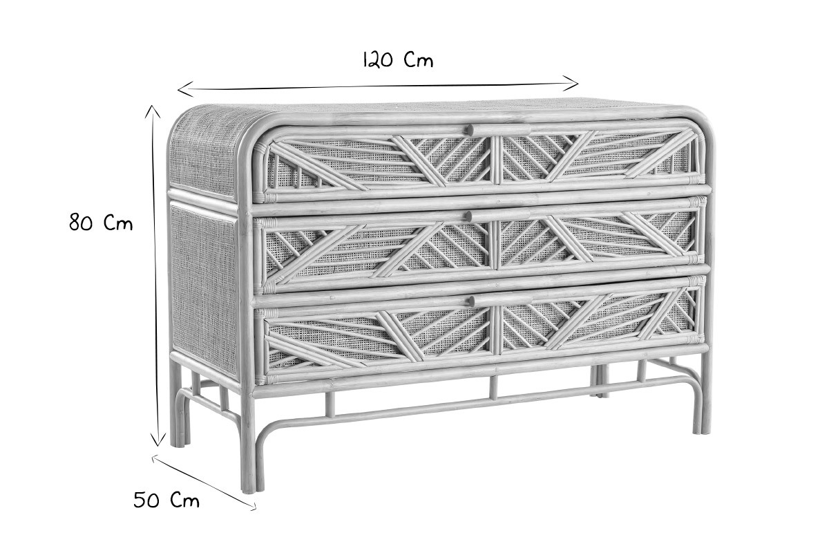 Commode vintage en rotin 3 tiroirs L120 cm GALON