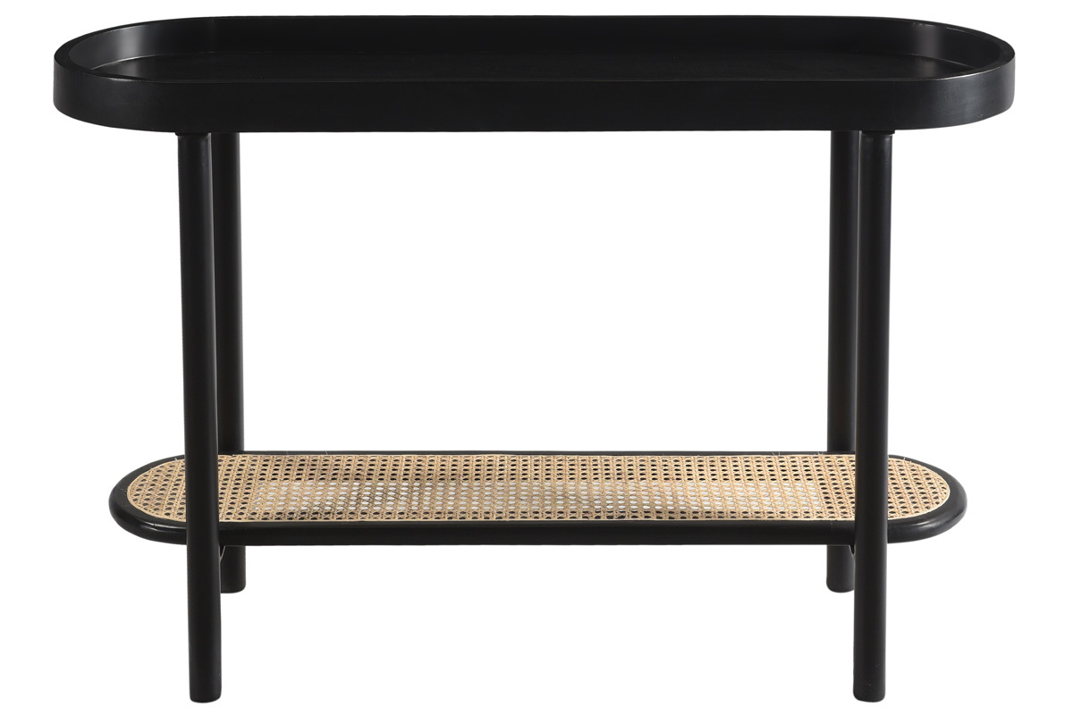 Console avec plateau ovale en bois noir et cannage de rotin L115 cm MACAO