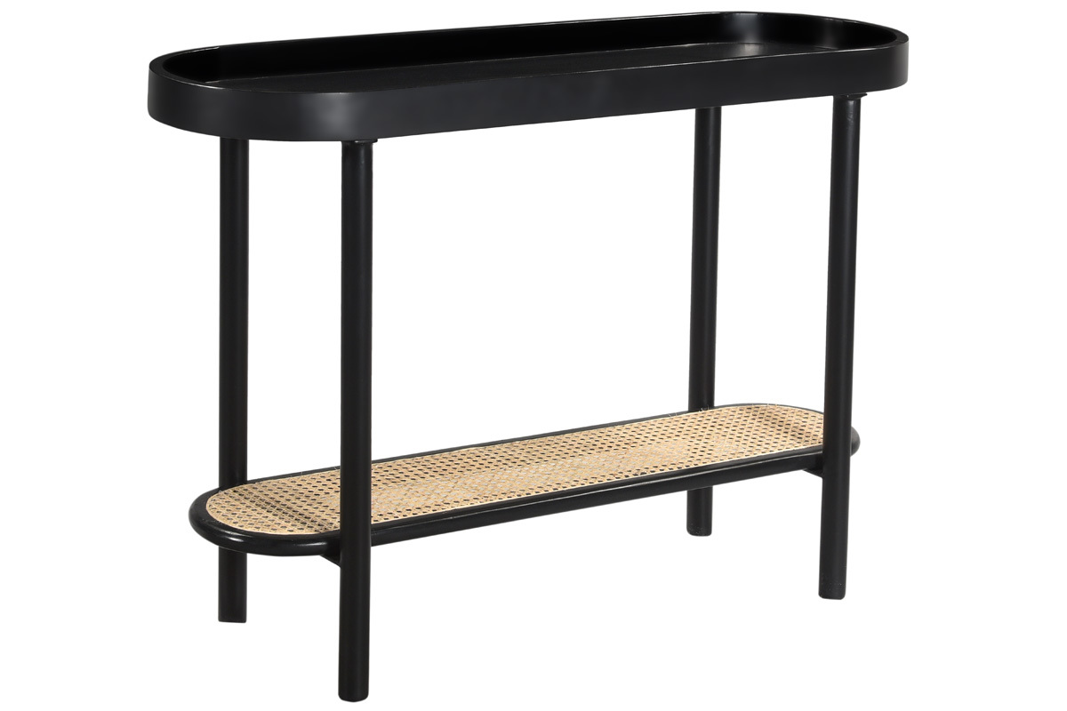 Console avec plateau ovale en bois noir et cannage de rotin L115 cm MACAO