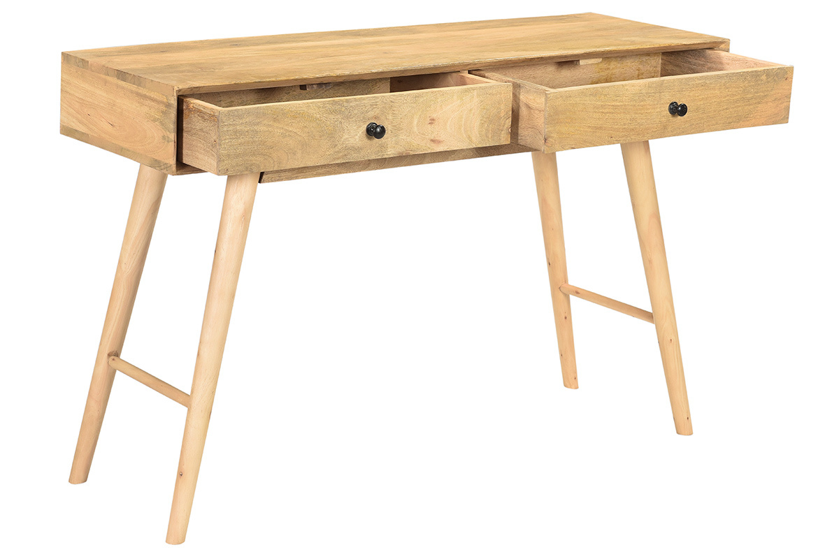 Console avec rangements 2 tiroirs en bois manguier massif L120 cm CRAIG