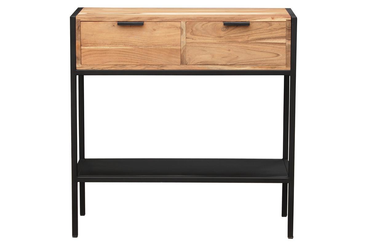 Console avec rangements 2 tiroirs en bois massif et mtal noir L80 cm ARTHUS