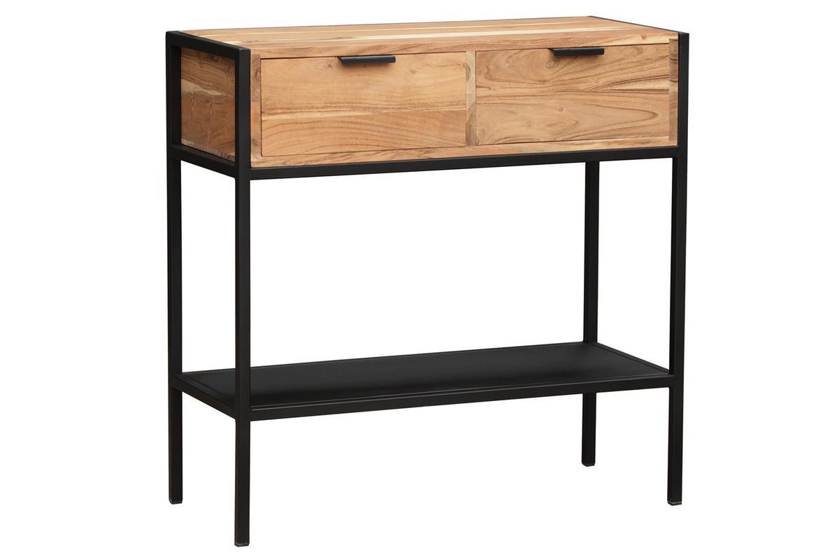 Console avec rangements 2 tiroirs en bois massif et mtal noir L80 cm ARTHUS