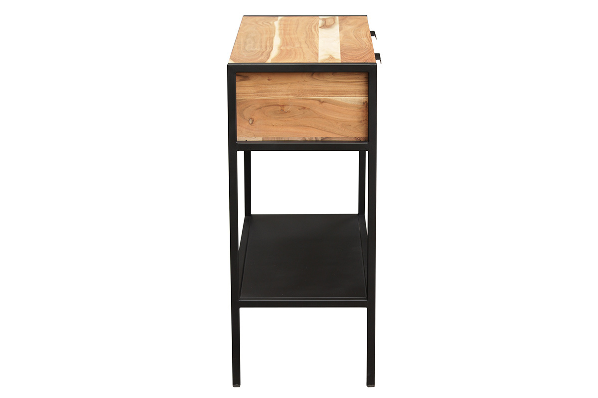 Console avec rangements 2 tiroirs en bois massif et mtal noir L80 cm ARTHUS