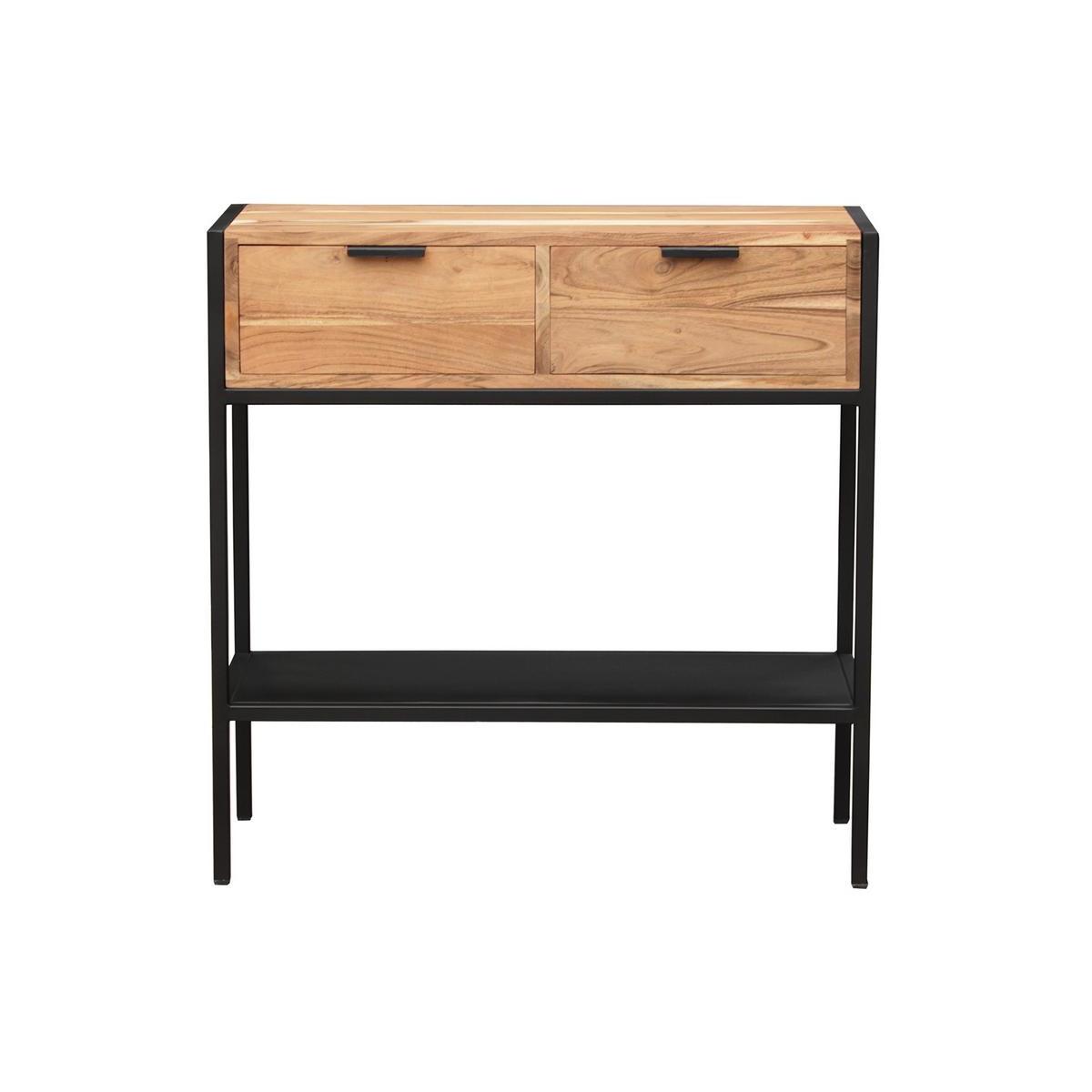 Console avec rangements 2 tiroirs en bois massif et métal noir L80 cm ARTHUS