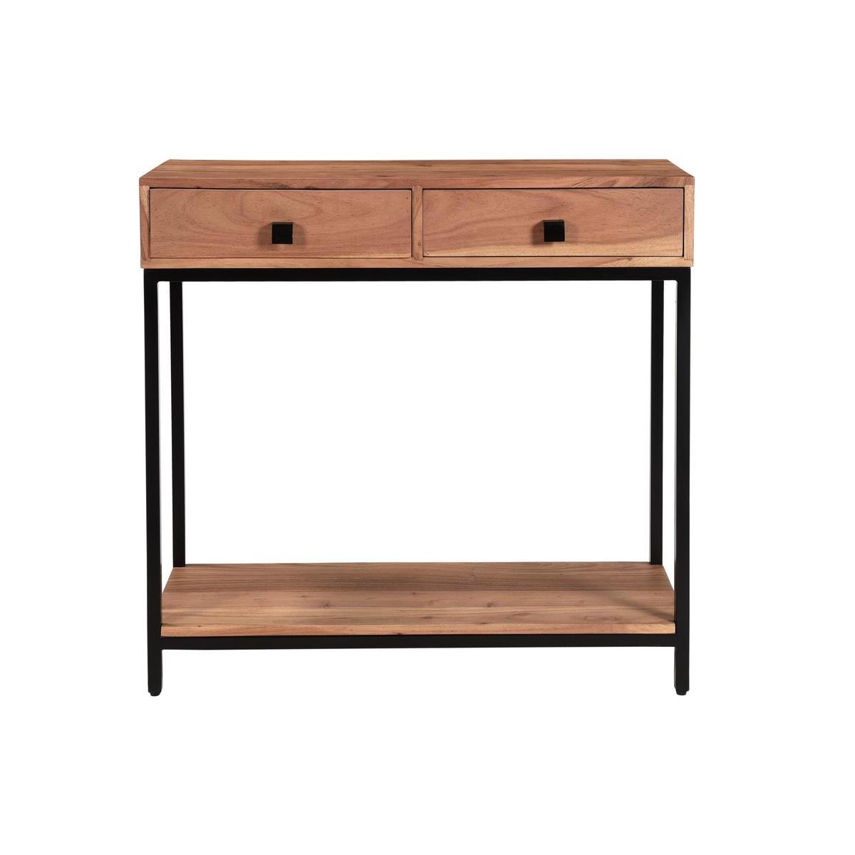 Console avec rangements 2 tiroirs en bois massif et métal noir L80 cm AXELLE