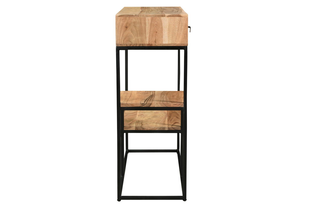 Console avec rangements 2 tiroirs en bois massif et mtal noir L80 cm GRENELLE