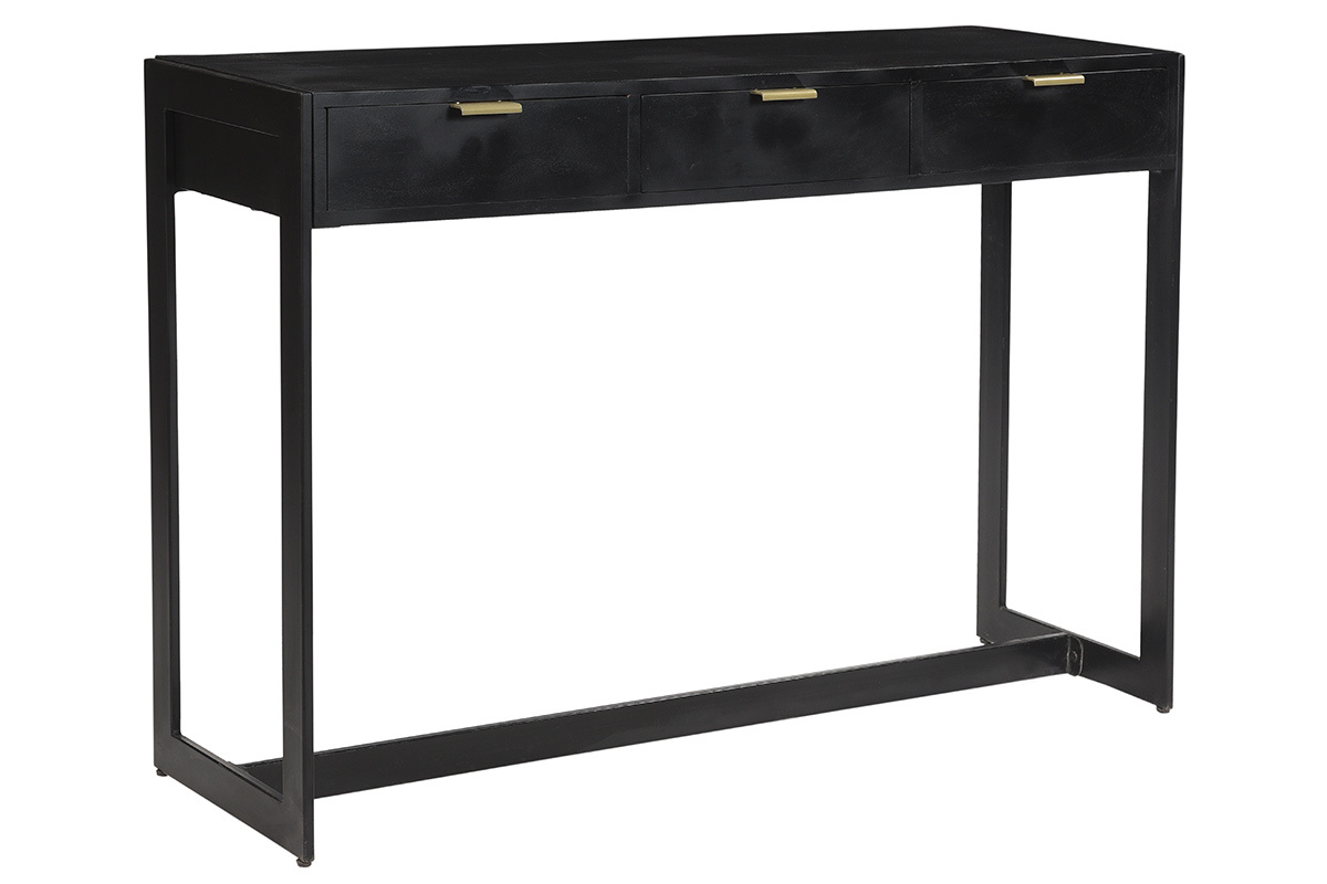 Console design avec rangements 3 tiroirs noire et mtal L115 cm AVIDAN