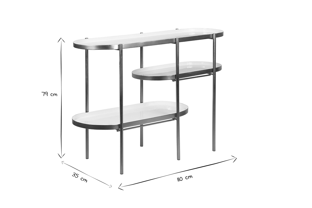 Console design finition blanc laqu et mtal bross dor L110 cm ZURIA