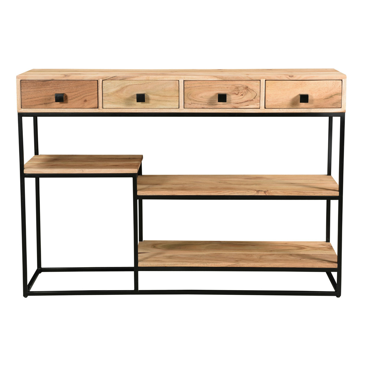 Console industrielle avec rangements 4 tiroirs en bois massif et métal noir L115 cm GRENELLE