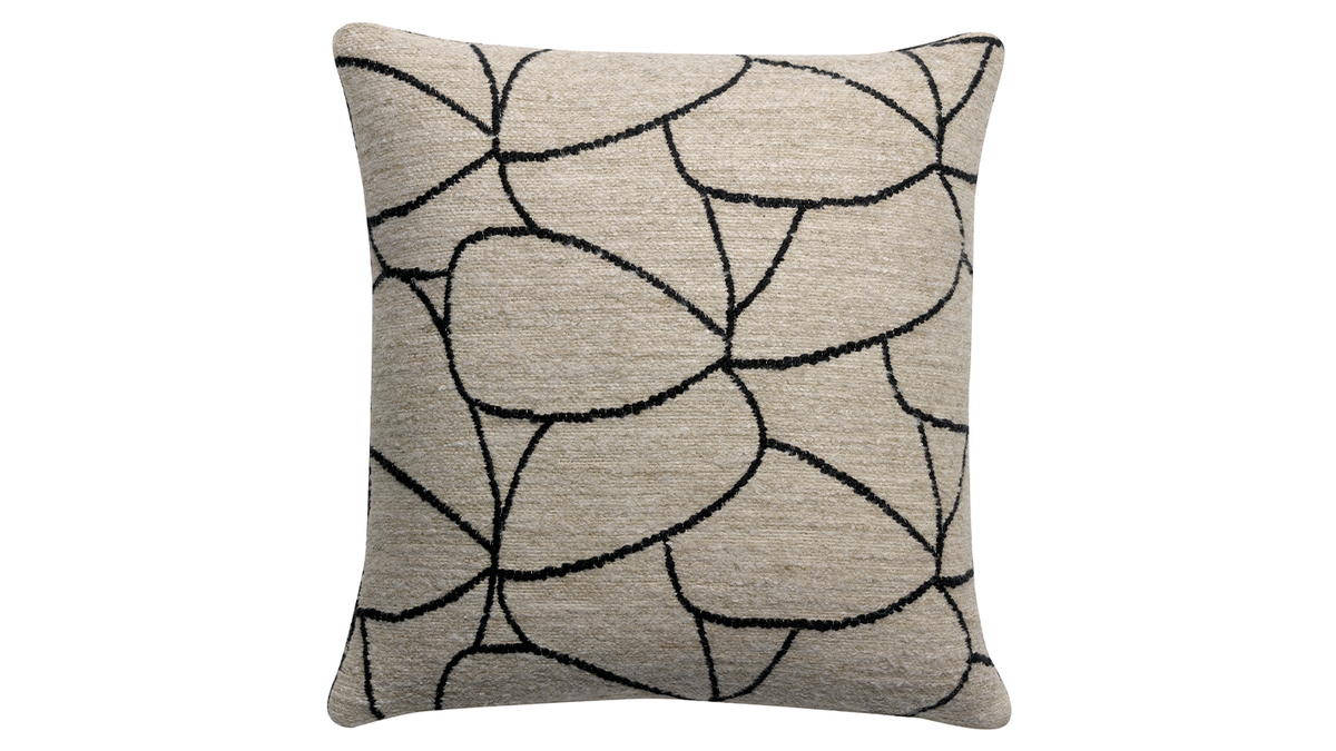 Coussin carr beige et noir  motifs abstraits 45 x 45 cm LYS