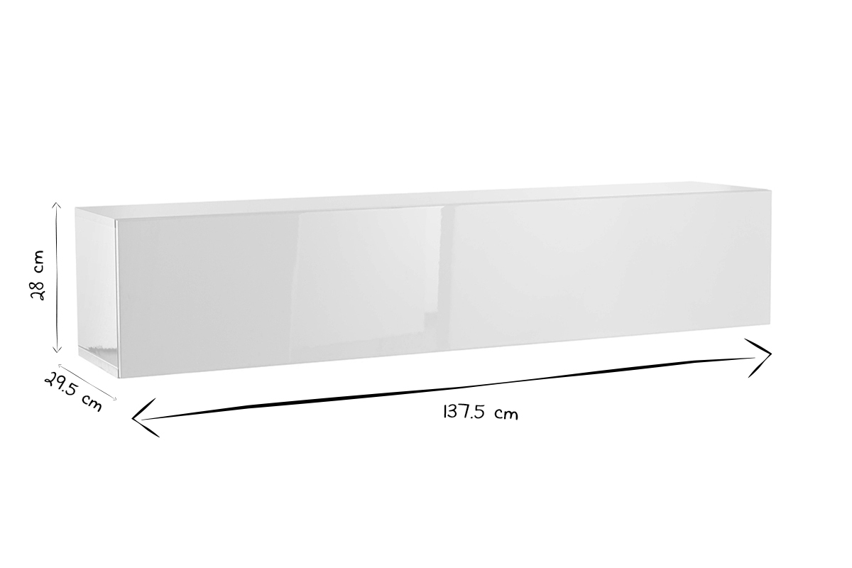 lment mural TV horizontal blanc laqu brillant L138 cm ETERNEL