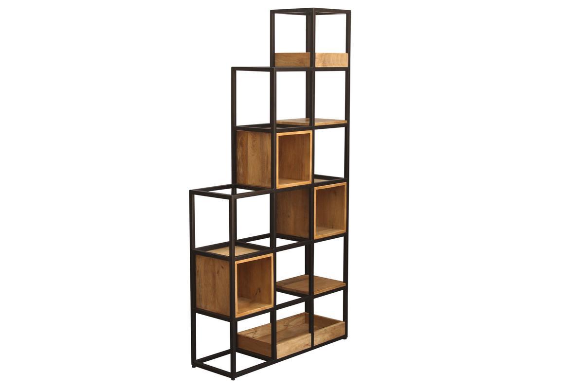 Etagre - meuble sparateur d'espace en bois manguier massif et mtal noir L90 cm FINLEY