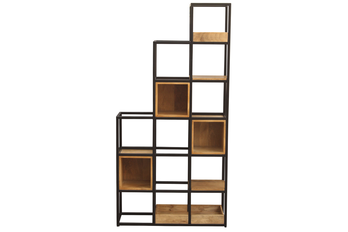 Etagre - meuble sparateur d'espace en bois manguier massif et mtal noir L90 cm FINLEY