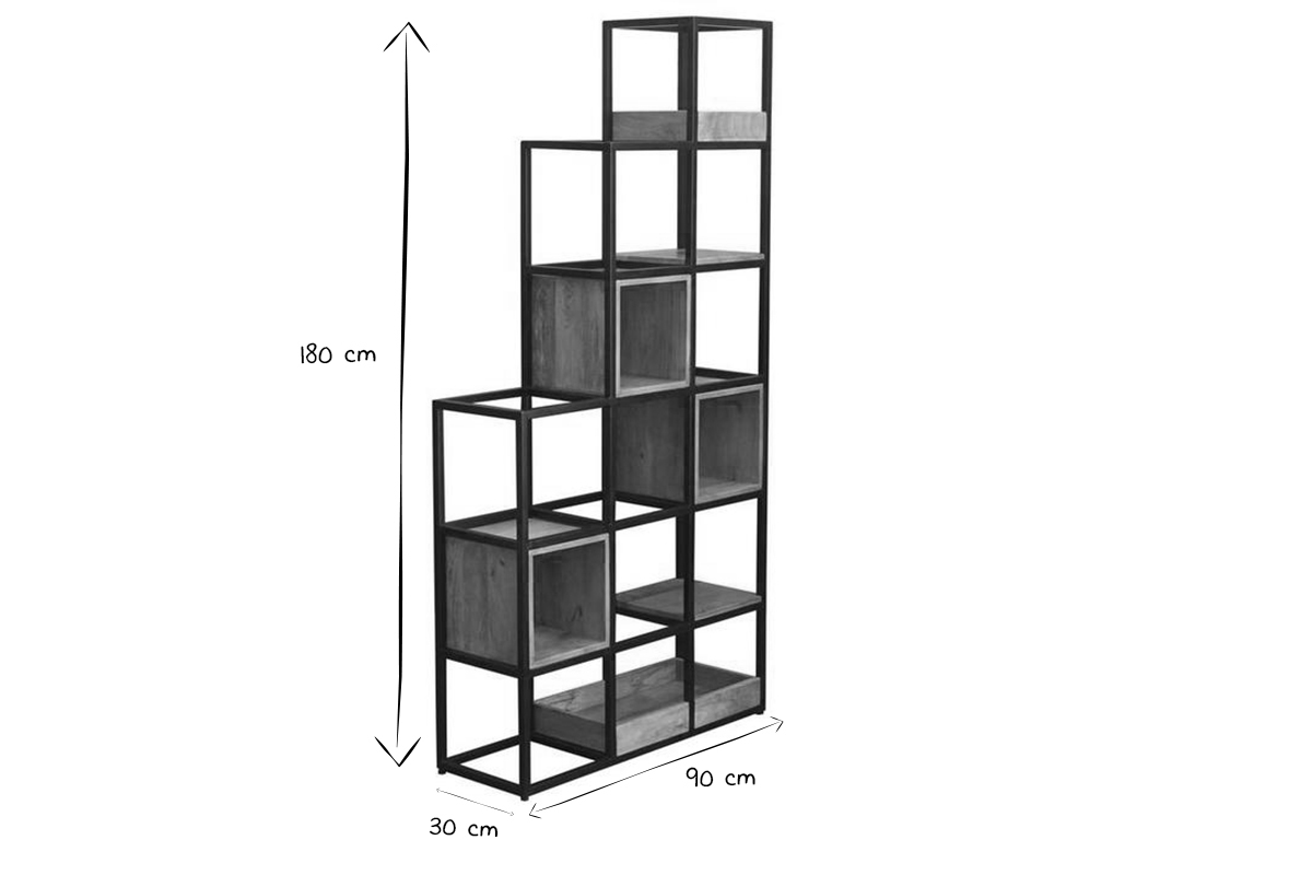 Etagre - meuble sparateur d'espace en bois manguier massif et mtal noir L90 cm FINLEY