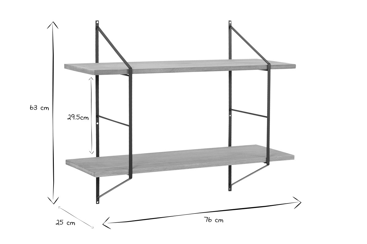 tagre murale design en bois massif et mtal noir  L76 cm BRIDGE