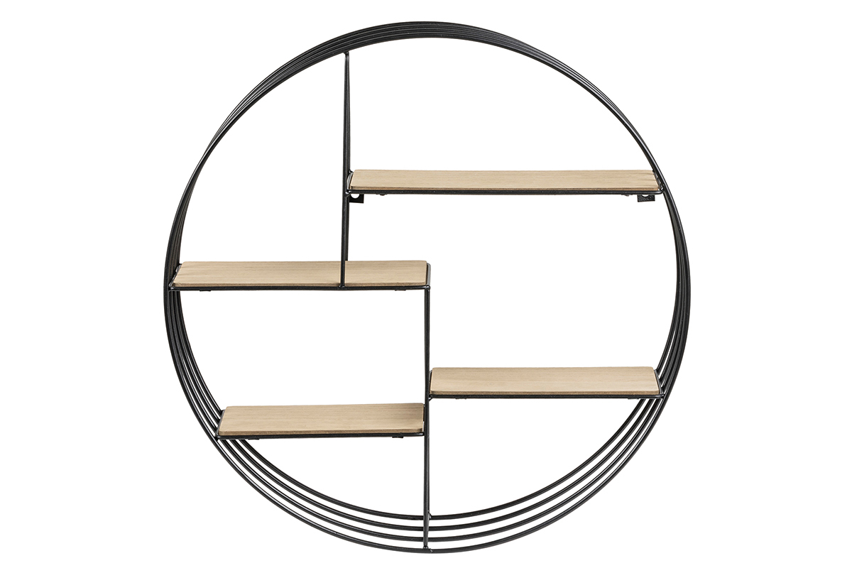 Etagre murale design ronde en bois clair et mtal noir D45 cm ENSO