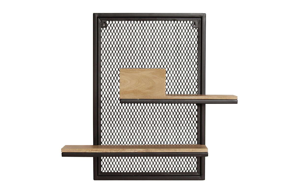 Etagre murale double en bois manguier massif et mtal noir L40 cm RACK