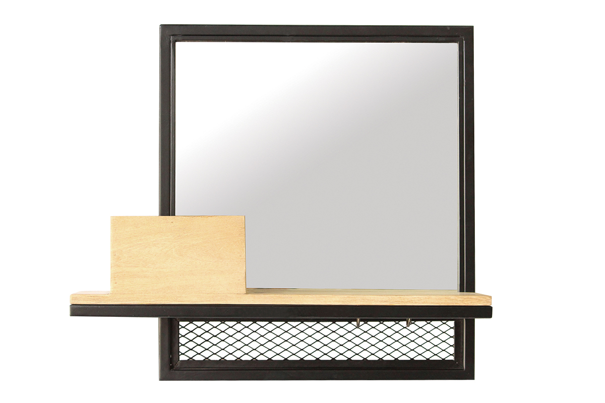 Etagre murale industrielle avec miroir en mtal et manguier massif L50 cm RACK