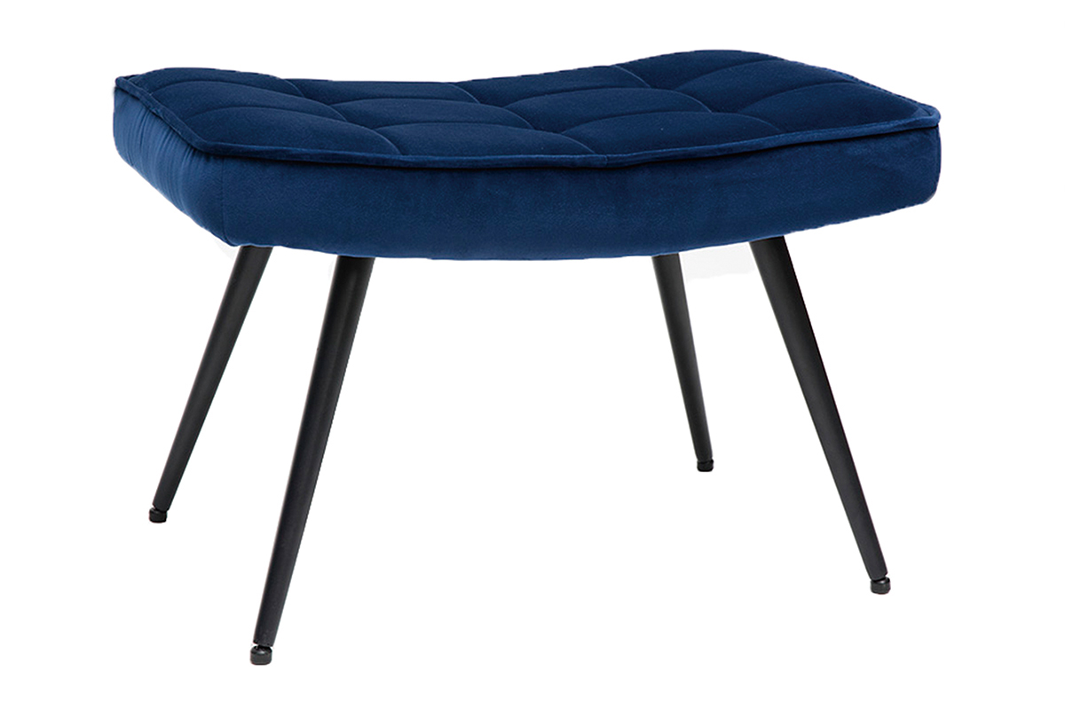 Fauteuil avec repose-pieds design en tissu velours bleu fonc et mtal noir MOOD