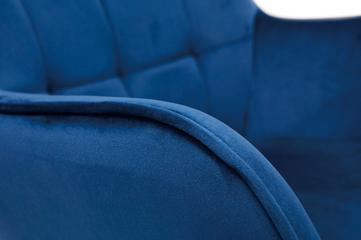 Fauteuil avec repose-pieds design en tissu velours bleu fonc et mtal noir MOOD