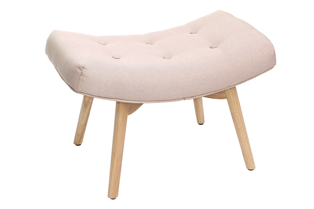 Fauteuil avec repose-pieds scandinave en tissu rose poudr et bois clair BRISTOL