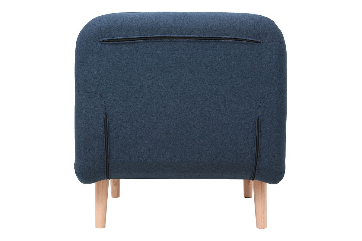 Fauteuil convertible scandinave en tissu bleu fonc et bois clair AMIKO