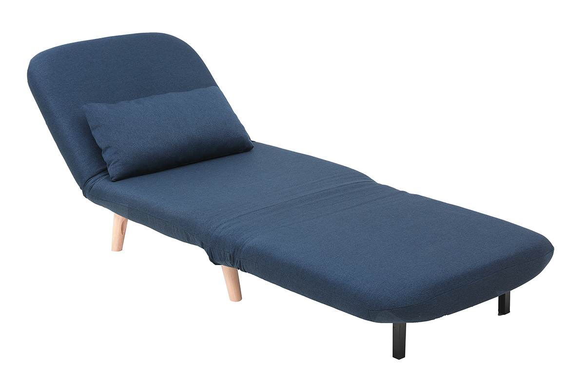 Fauteuil convertible scandinave en tissu bleu fonc et bois clair AMIKO