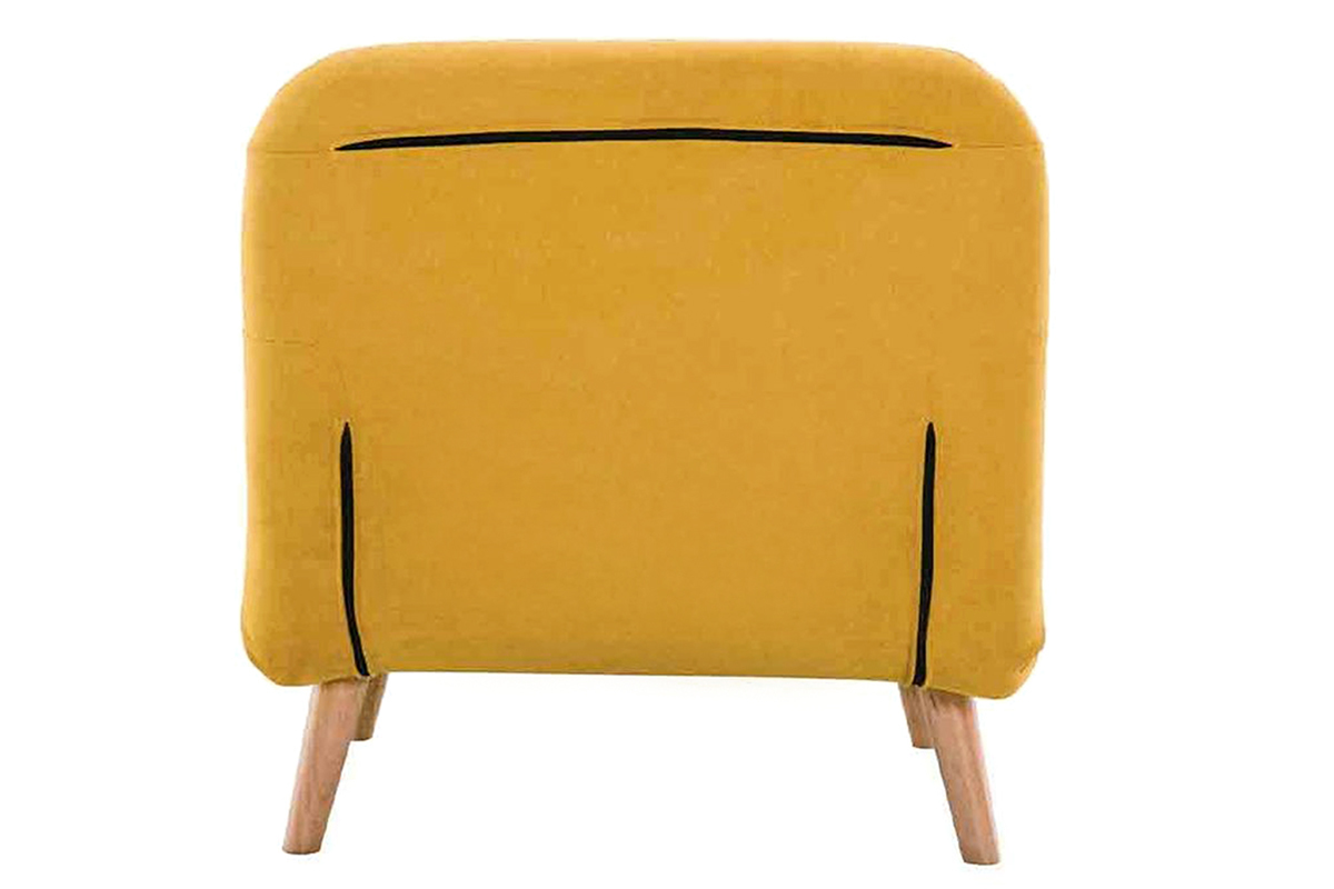 Fauteuil convertible scandinave en tissu effet velours jaune moutarde et bois clair AMIKO