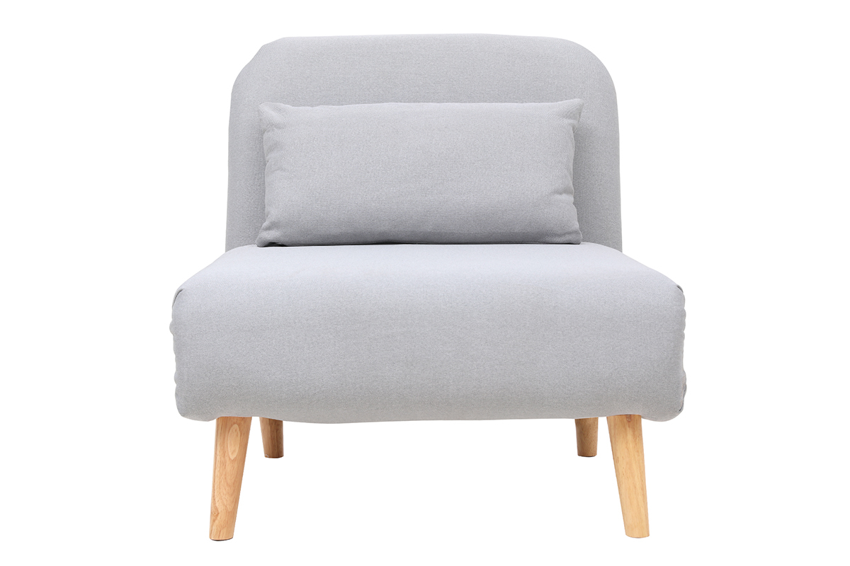 Fauteuil convertible scandinave en tissu gris clair et bois clair AMIKO