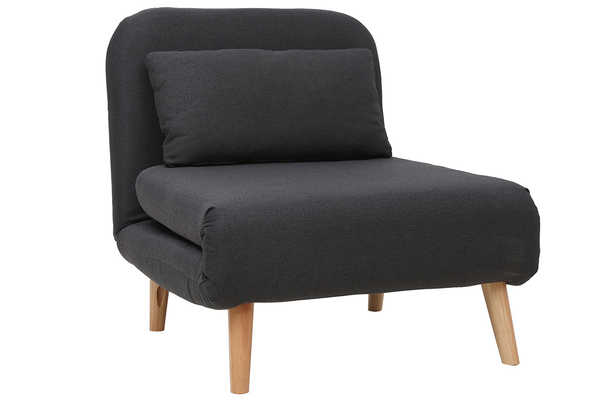 Fauteuil convertible scandinave en tissu gris fonc et bois noir AMIKO