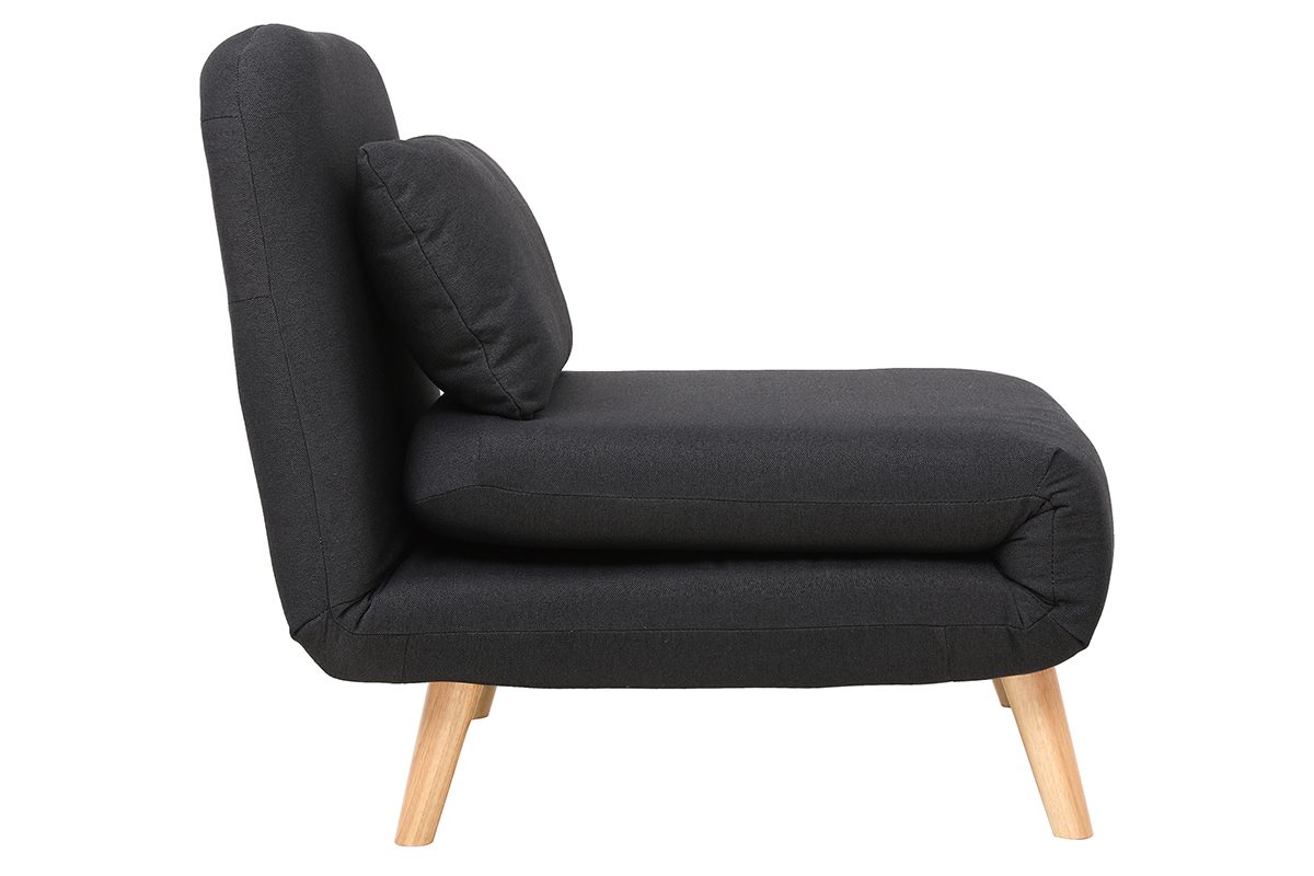 Fauteuil convertible scandinave en tissu gris fonc et bois noir AMIKO