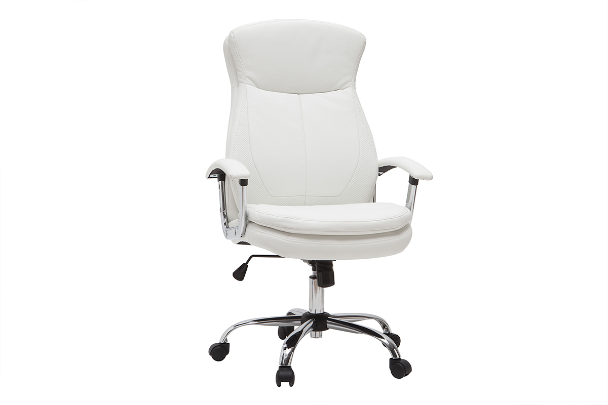 Fauteuil de bureau  roulettes design blanc et acier chrom WALL STREET