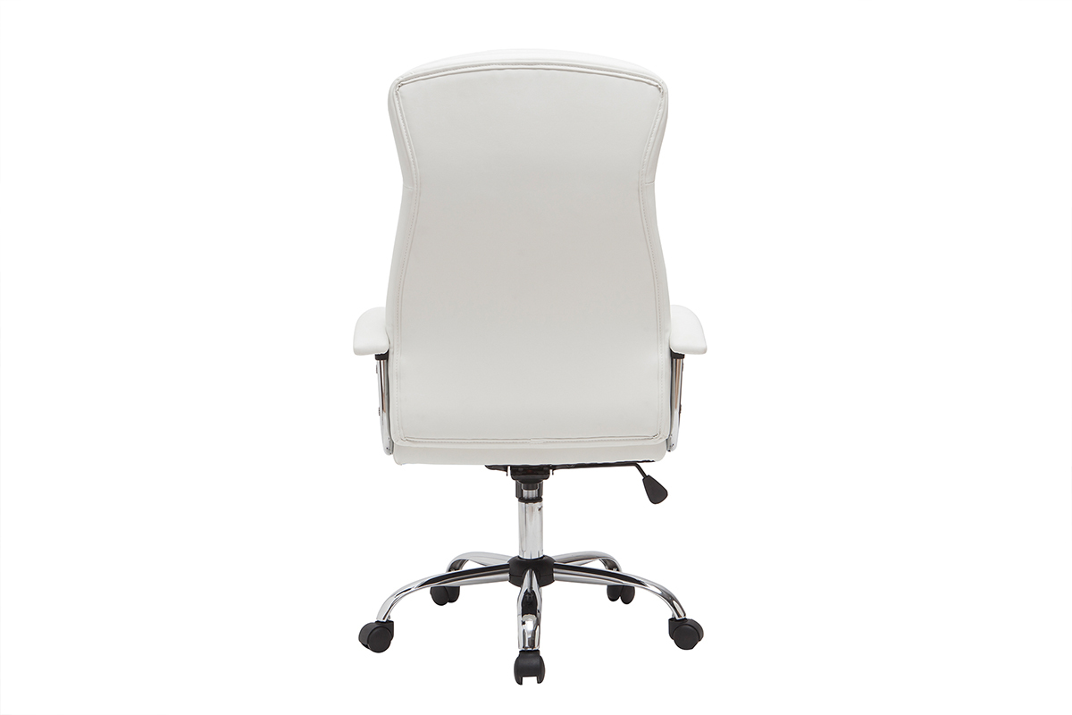 Fauteuil de bureau  roulettes design blanc et acier chrom WALL STREET