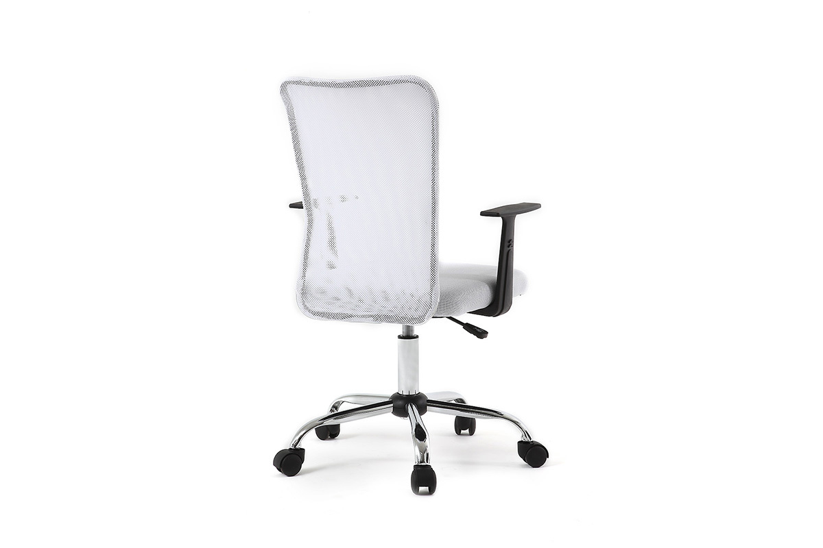 Fauteuil de bureau  roulettes design en mesh blanc et acier chrom PLUZ