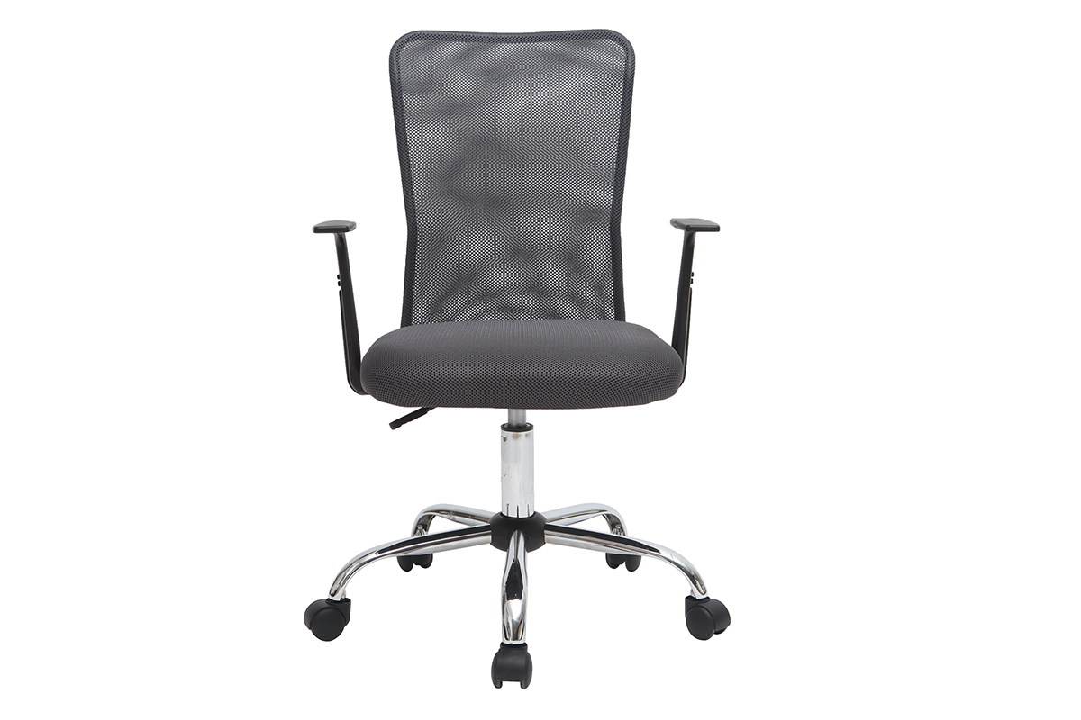 Fauteuil de bureau  roulettes design en mesh gris et acier chrom PLUZ