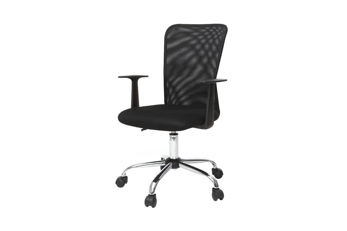 Fauteuil de bureau  roulettes design en mesh noir et acier chrom PLUZ