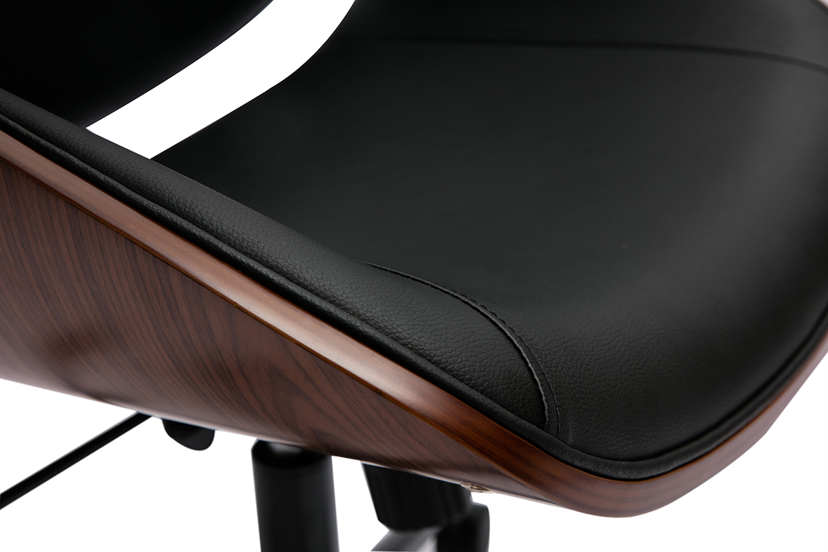 Fauteuil de bureau de direction design noir, bois fonc et mtal noir MUSK