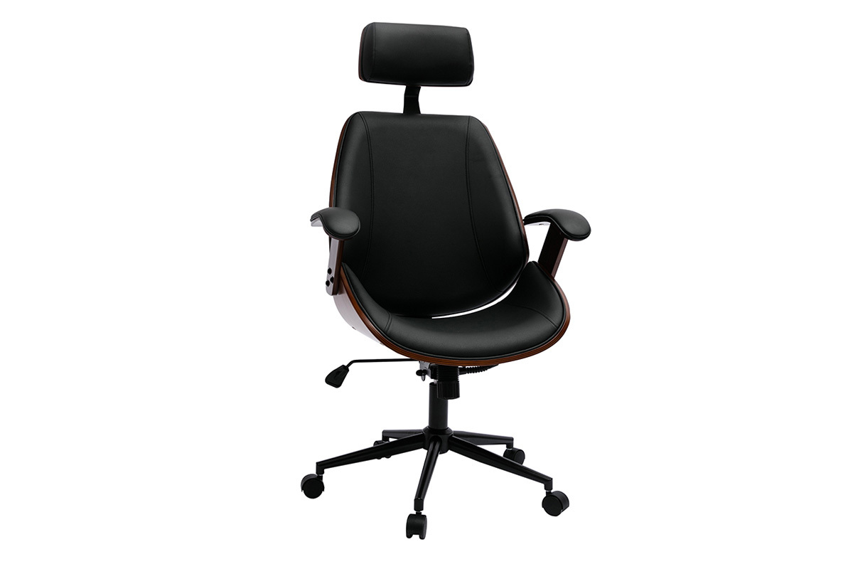 Fauteuil de bureau de direction design noir, bois fonc et mtal noir MUSK