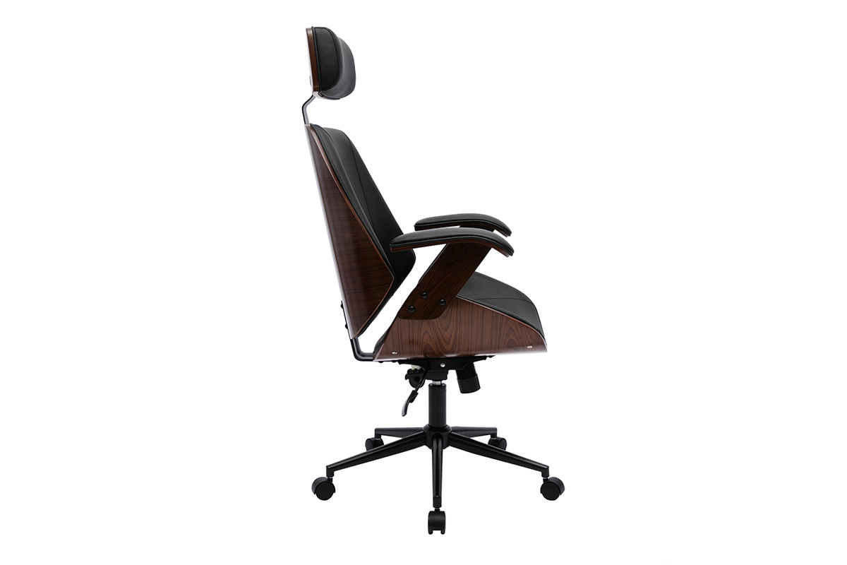 Fauteuil de bureau de direction design noir, bois fonc et mtal noir MUSK