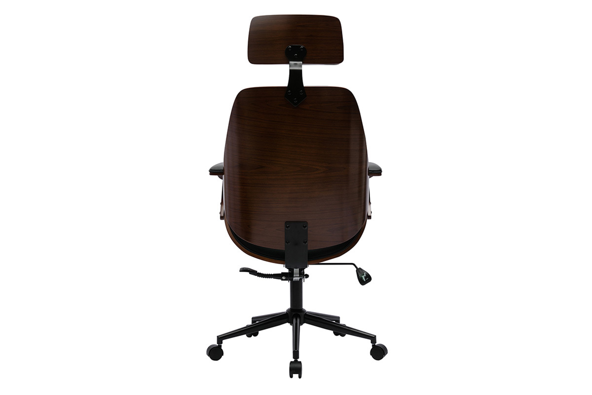 Fauteuil de bureau de direction design noir, bois fonc et mtal noir MUSK