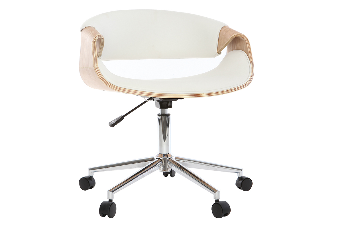 Fauteuil De Bureau Design Blanc Et Bois Clair Aramis Miliboo