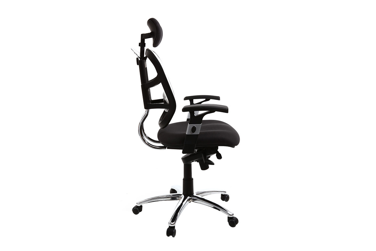 Fauteuil de bureau ergonomique noir avec dossier blanc et pieds chroms UP TO YOU