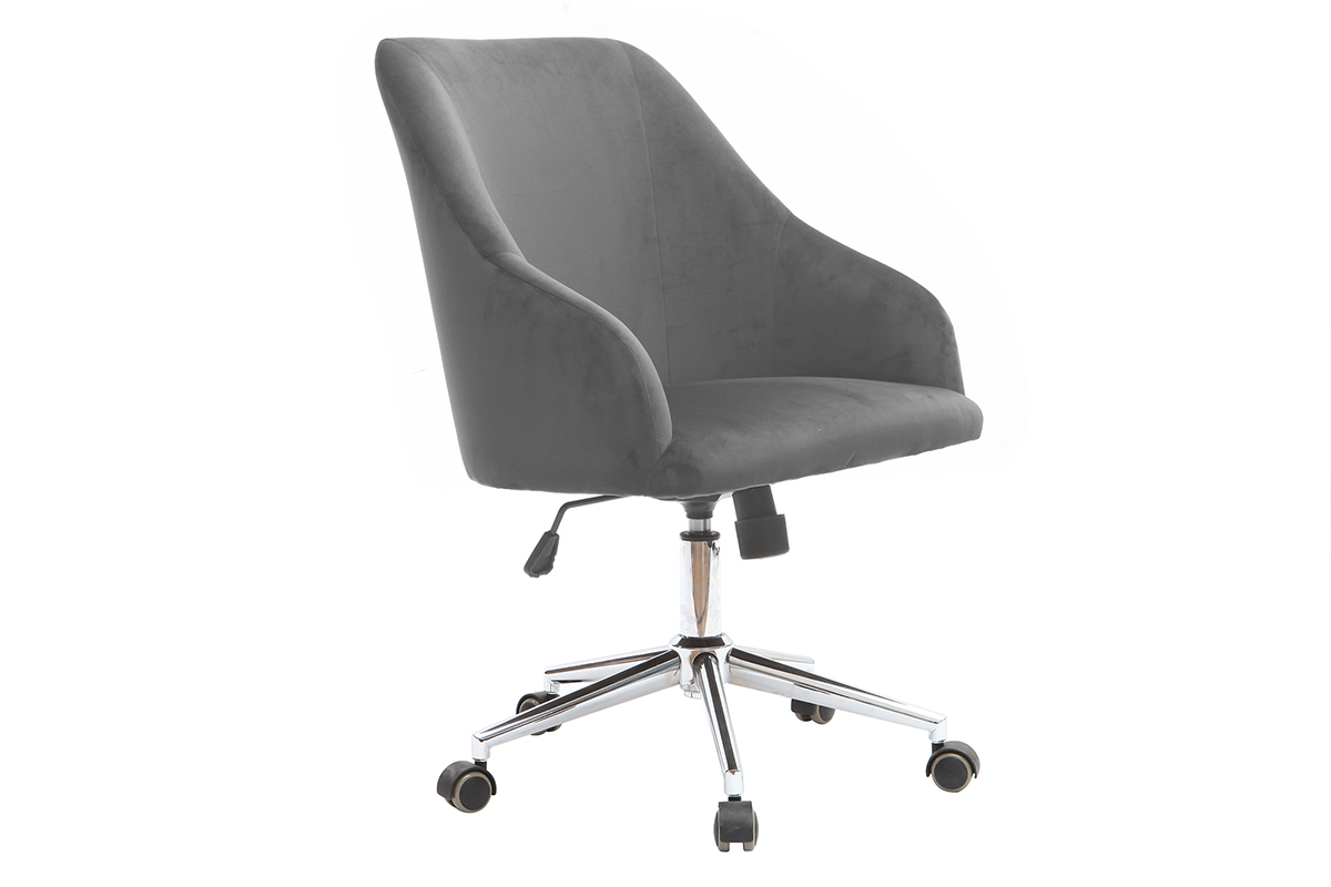 Fauteuil de bureau velours gris fonc SCARLETT