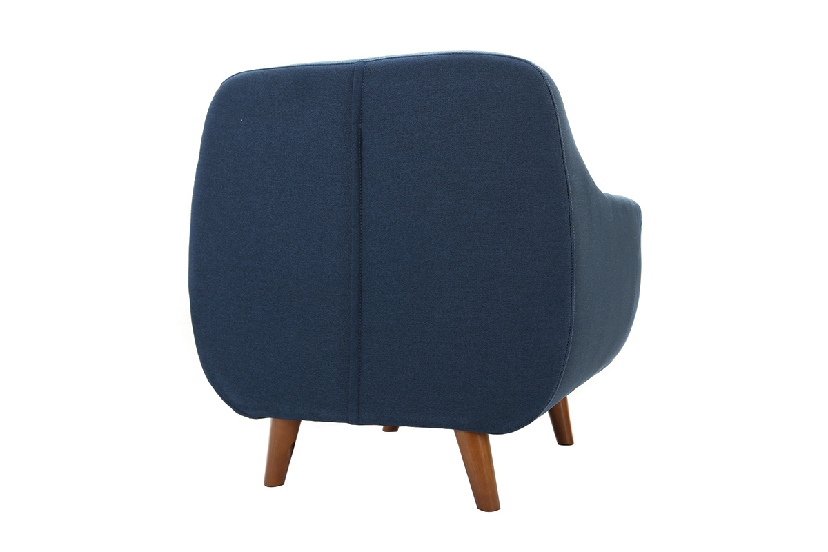 Fauteuil dhoussable en tissu bleu fonc et bois fonc YNOK