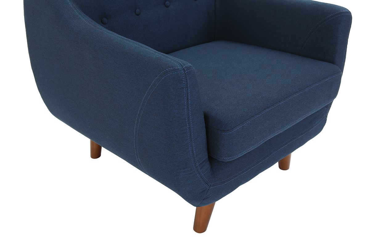 Fauteuil dhoussable en tissu bleu fonc et bois fonc YNOK